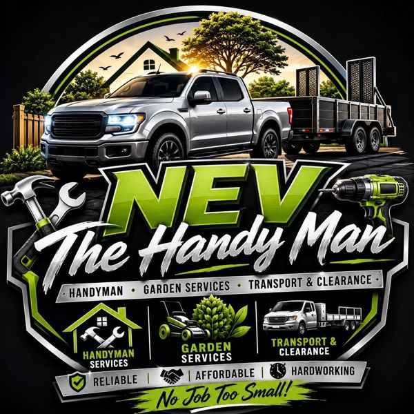 Nev The Handy Man logo: handyman, garden services, transport and clearance. No job too small!